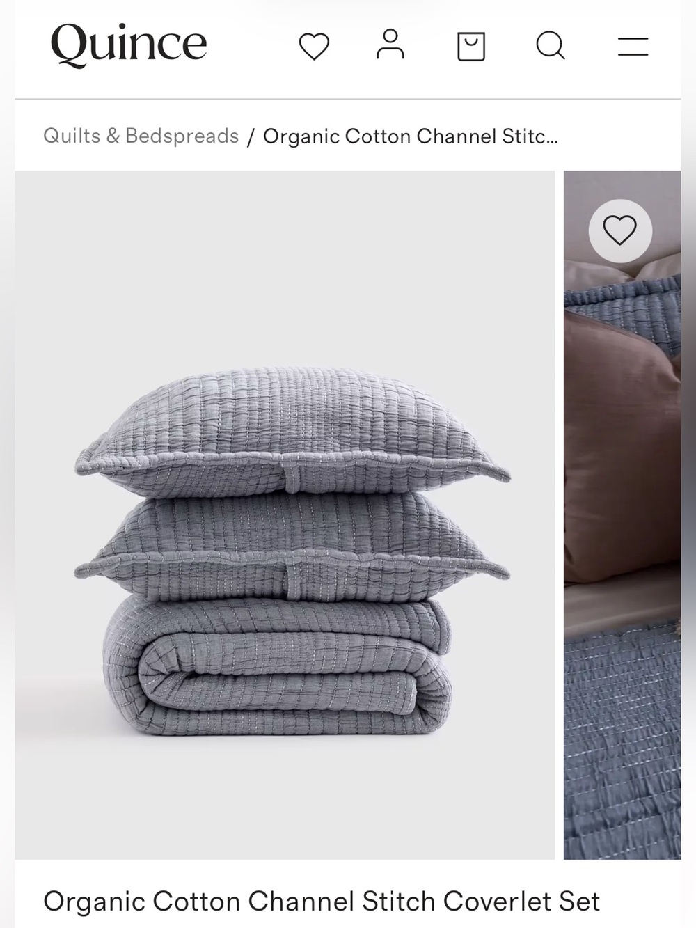 Quince Organic Cotton Channel Stitch Coverlet Set, blue, king/cal king